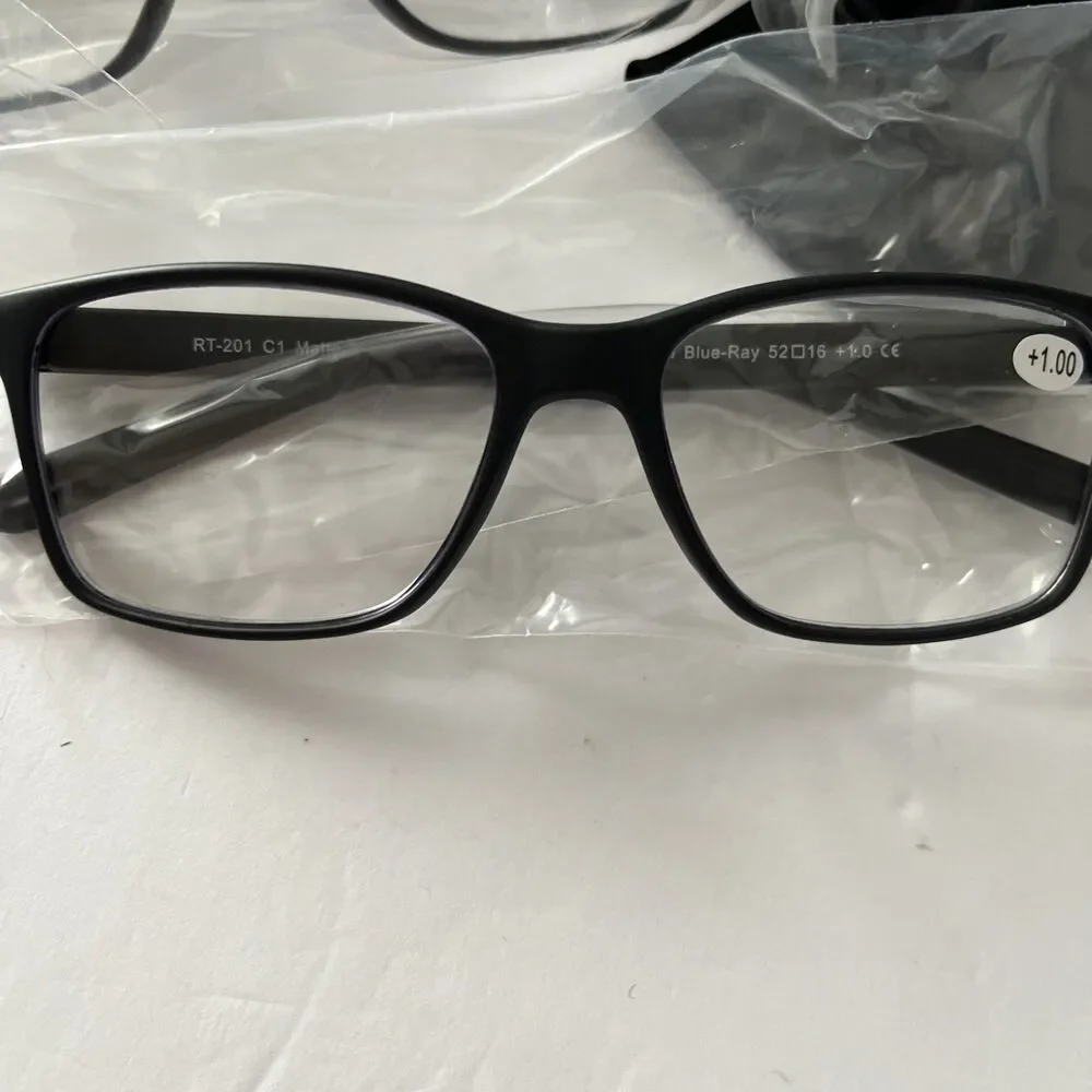 Multi Pack Reading Glasses 3 Pack, Black, +1.0 magnify Bags Included Blue Block